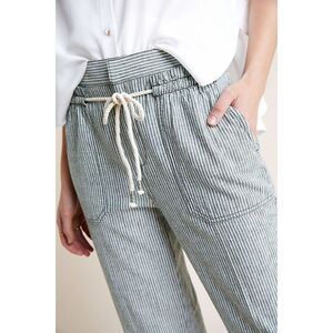 Anthropologie Seashore Striped Olive Green and White Drawstring Pants – Size M